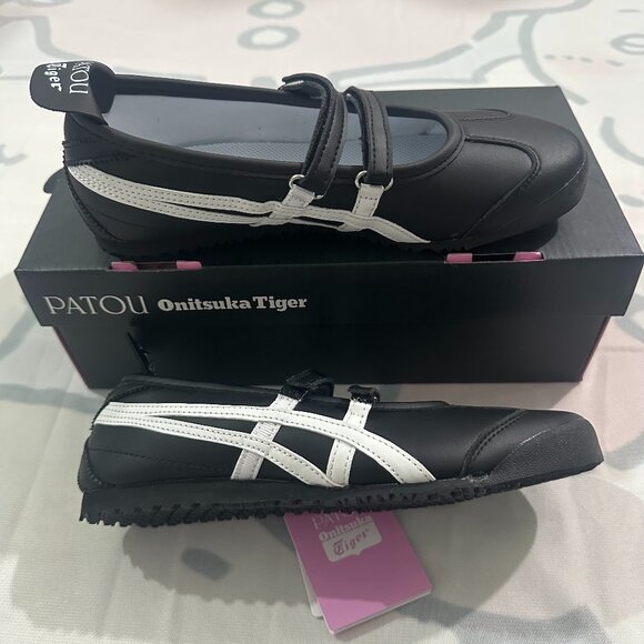 Onitsuka Tiger Black Round Toe Ballet Flats - Picture 1 of 6